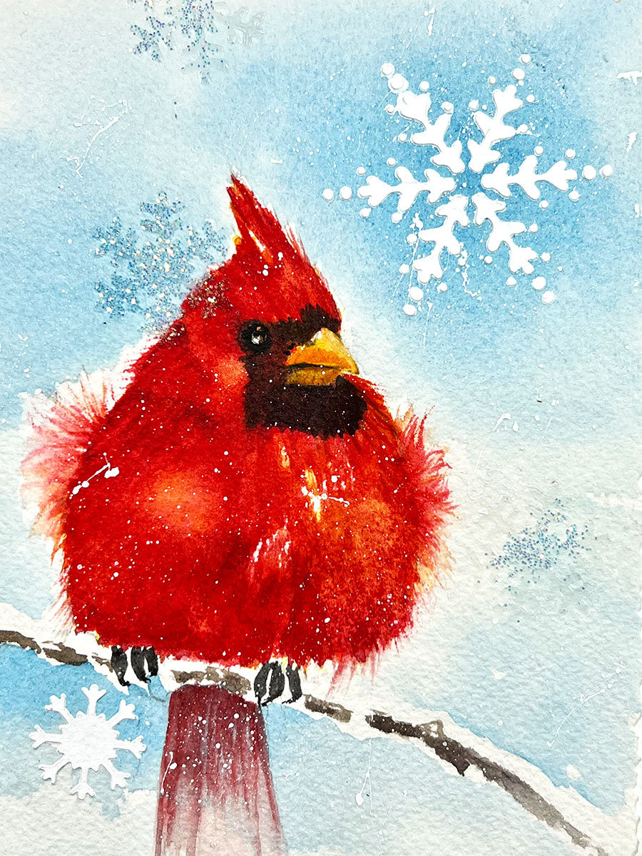 "Winter's Rest" Cardinal in Watercolor