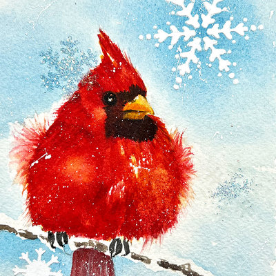 "Winter's Rest" Cardinal in Watercolor