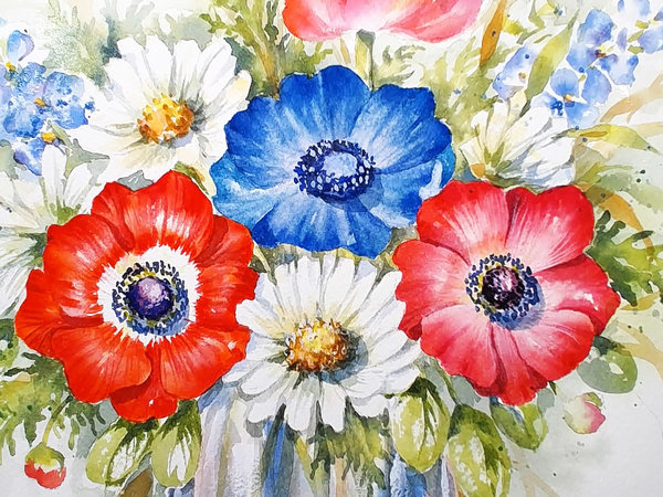 "Old Glory" Floral in Watercolor