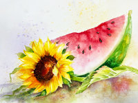 "Watermelon & Sunflower" Still Life