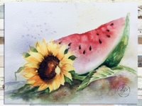 "Watermelon & Sunflower" Still Life