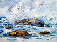 "Pounding Surf" in Watercolor