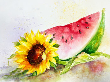 "Watermelon & Sunflower" Still Life
