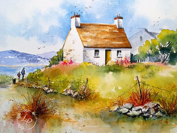 "Irish Spring" Cottage Landscape in Watercolor