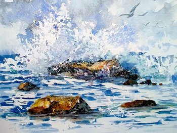 "Pounding Surf" in Watercolor