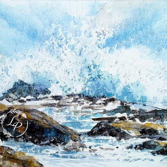 "Pounding Surf" Seascape in Watercolor using Mask by Lauré Paillex 2023
