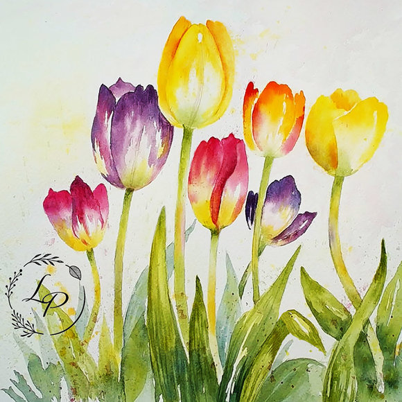 "Spring Tulips" in Watercolor by Lauré Paillex 2023