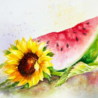 "Watermelon & Sunflower" Still Life