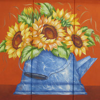 "Sunflowers in a Blue Kettle"