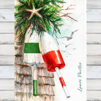red and green holiday nautical buoys with pine branches by Laure Paillex