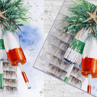 red and green holiday nautical buoys with pine branches by Laure Paillex