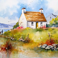 "Irish Spring" Cottage Landscape in Watercolor