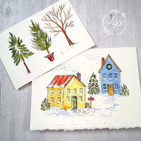 "Village Houses" in Watercolor & Pen