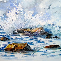 "Pounding Surf" in Watercolor