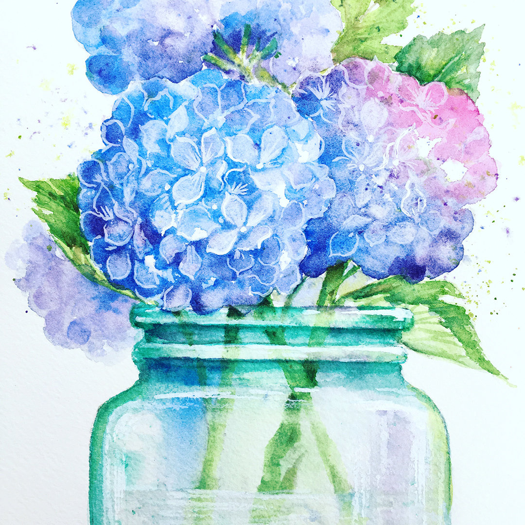 "Hydrangeas in a Glass Jar"