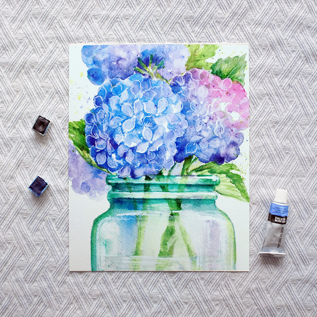 "Hydrangeas in a Glass Jar"