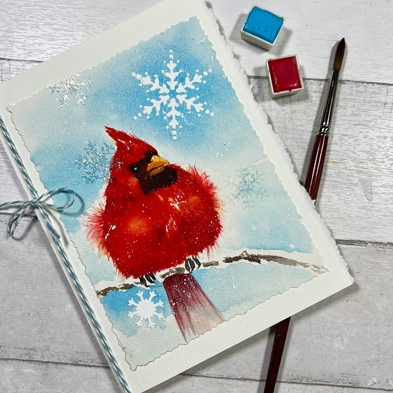 "Winter's Rest" Cardinal in Watercolor