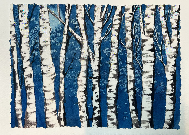 "Snowy Birches" Mixed Media Cards