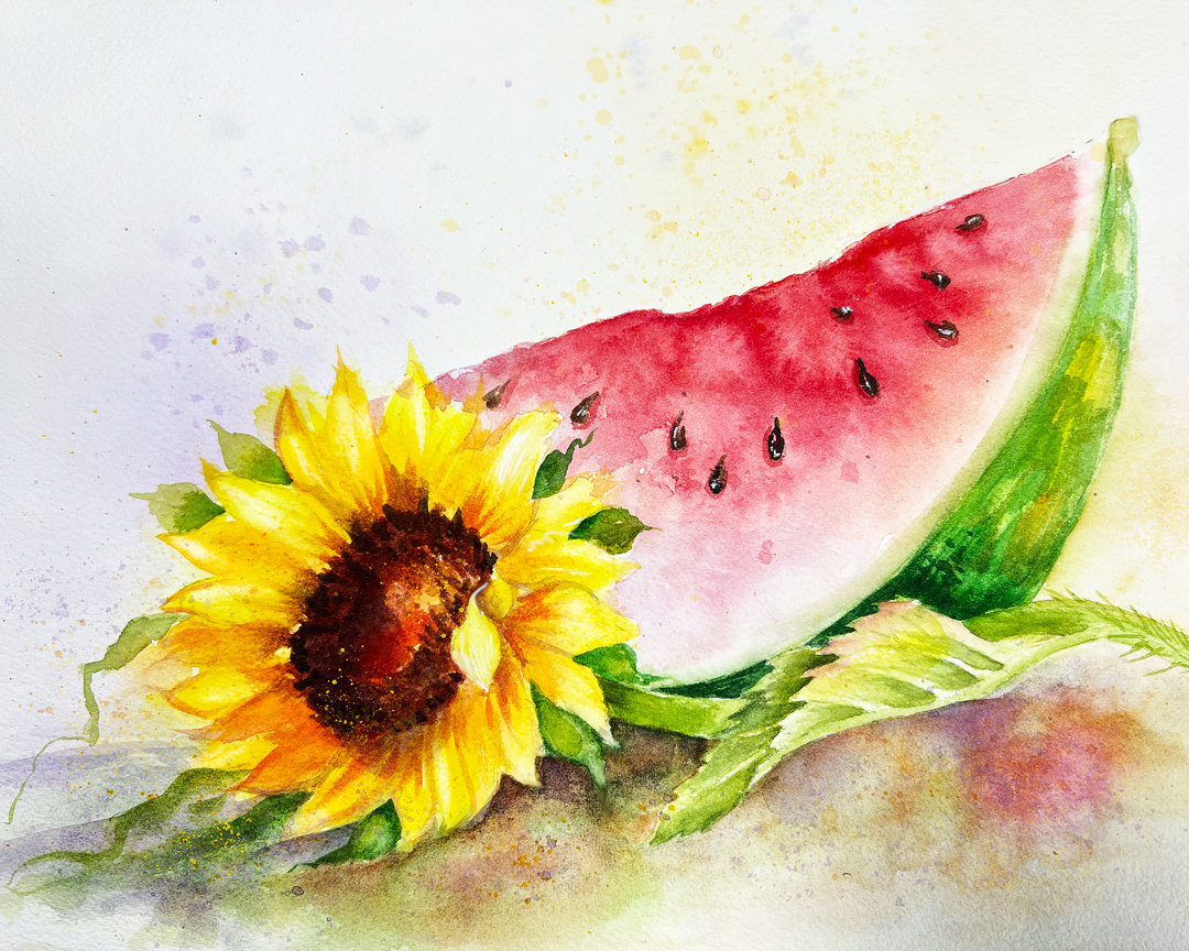 "Watermelon & Sunflower" Still Life