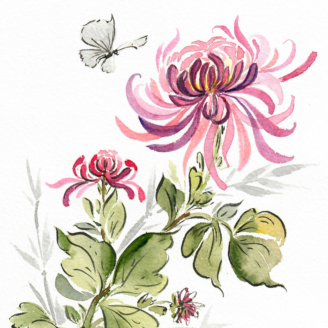 "Oriental Mums" in Watercolor