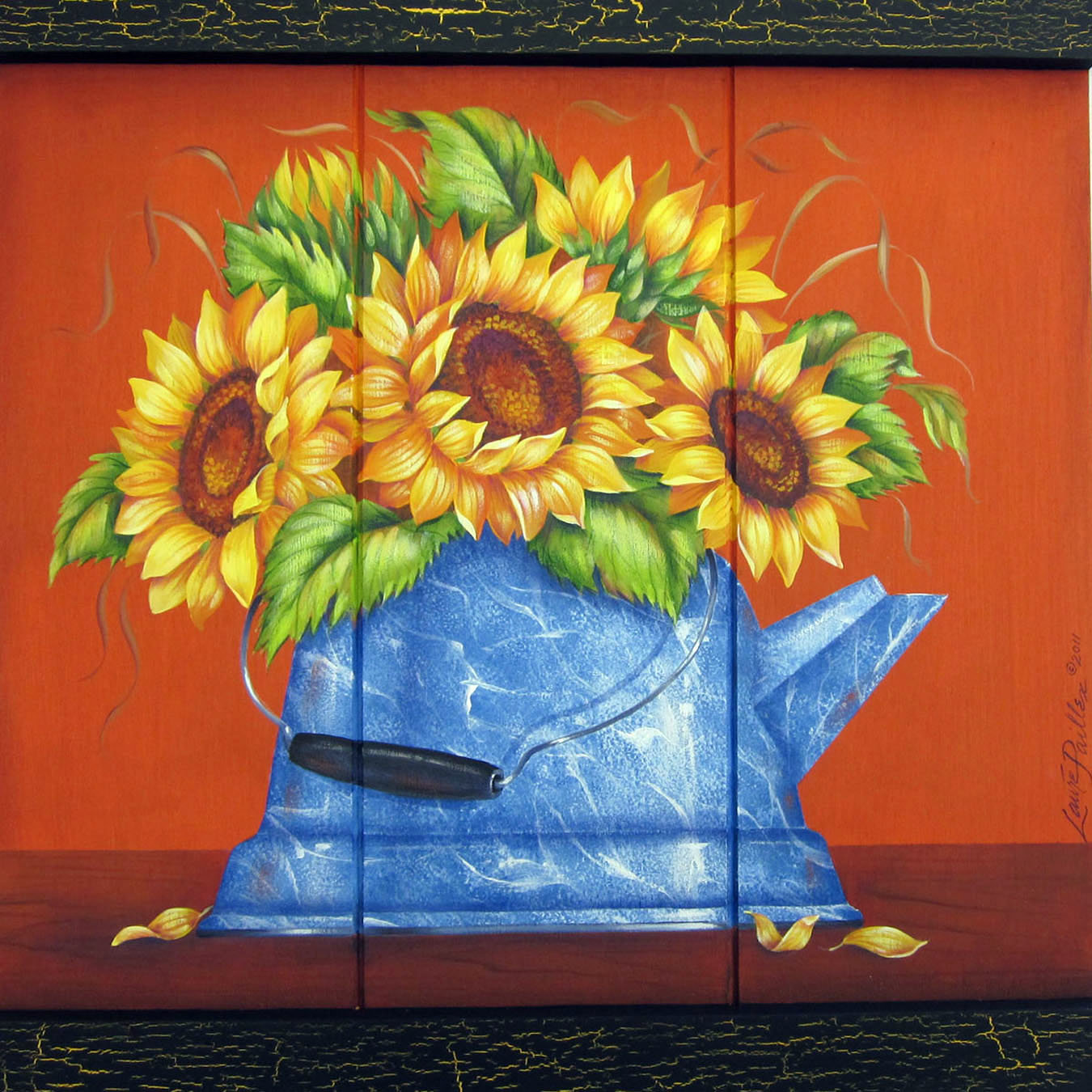 "Sunflowers in a Blue Kettle"