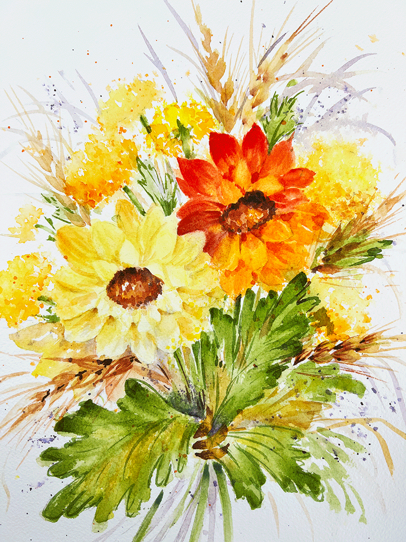 "Autumn Floral Bouquet" in Watercolor