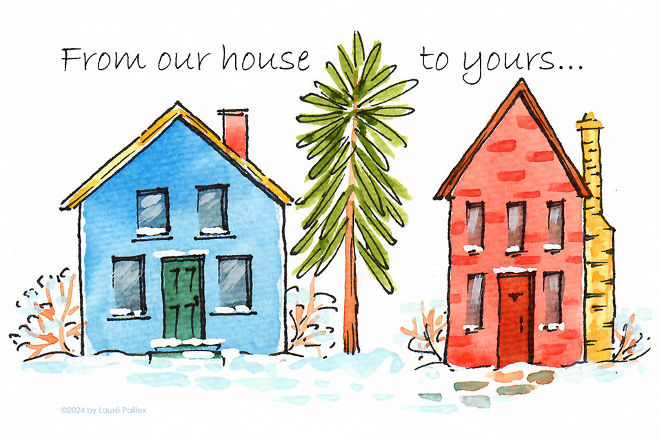 "Village Houses" in Watercolor & Pen
