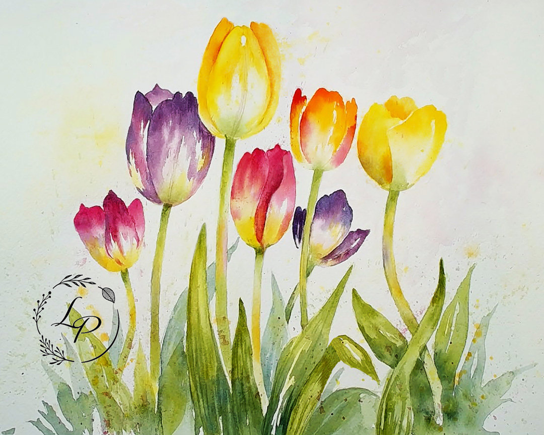 "My Tulip Garden" in Watercolor