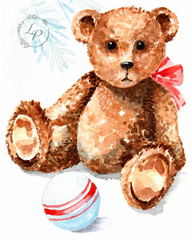 "A Christmas Bear" in Watercolor