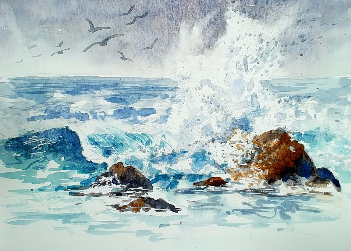 "Breakers!" in Watercolor