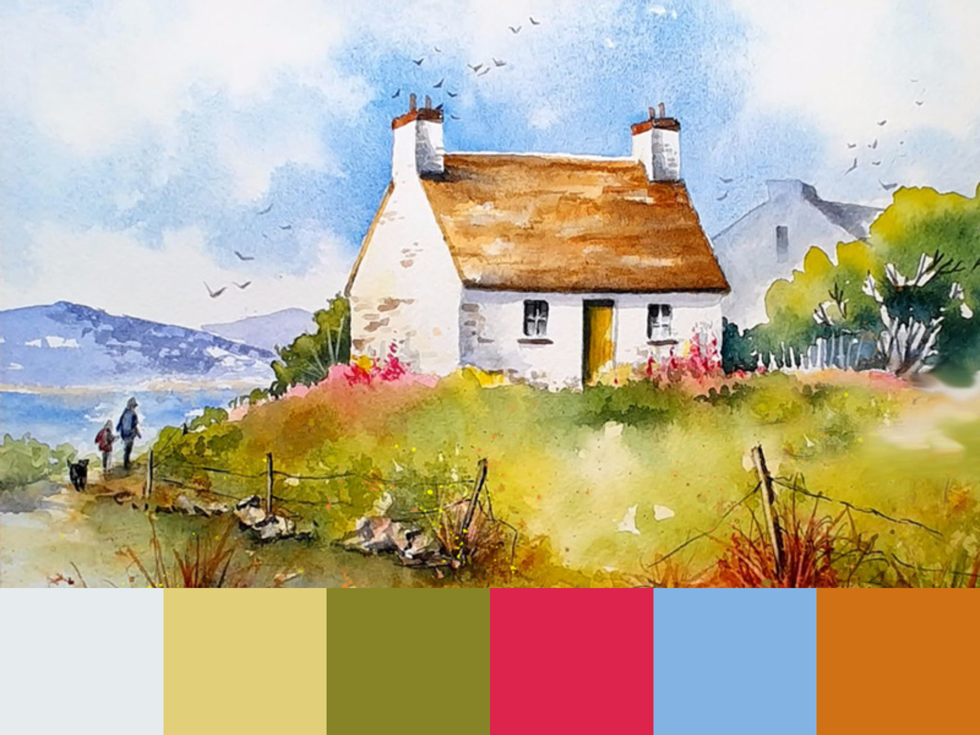 "Irish Spring" Cottage Landscape in Watercolor