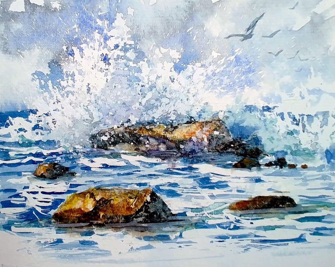 "Pounding Surf" in Watercolor