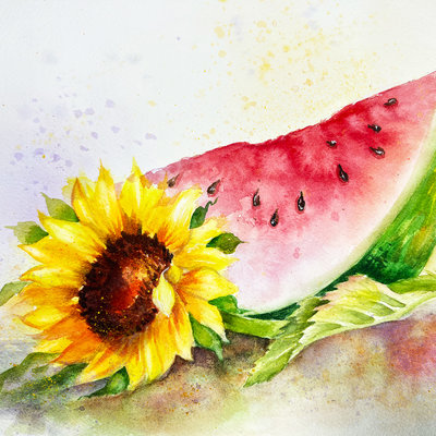 "Watermelon & Sunflower" Still Life