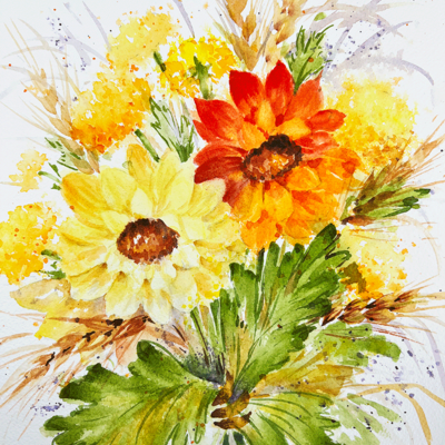 "Autumn Floral Bouquet" in Watercolor