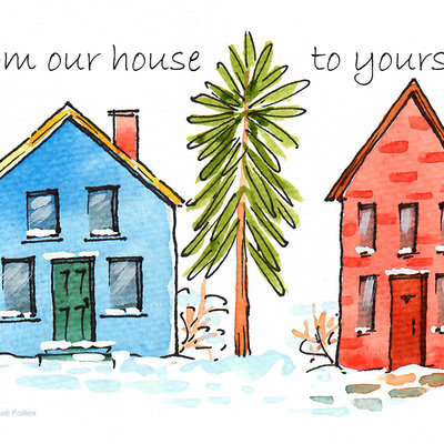 "Village Houses" in Watercolor & Pen