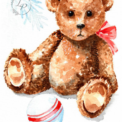 "A Christmas Bear" in Watercolor