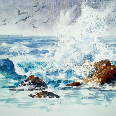 "Breakers!" in Watercolor